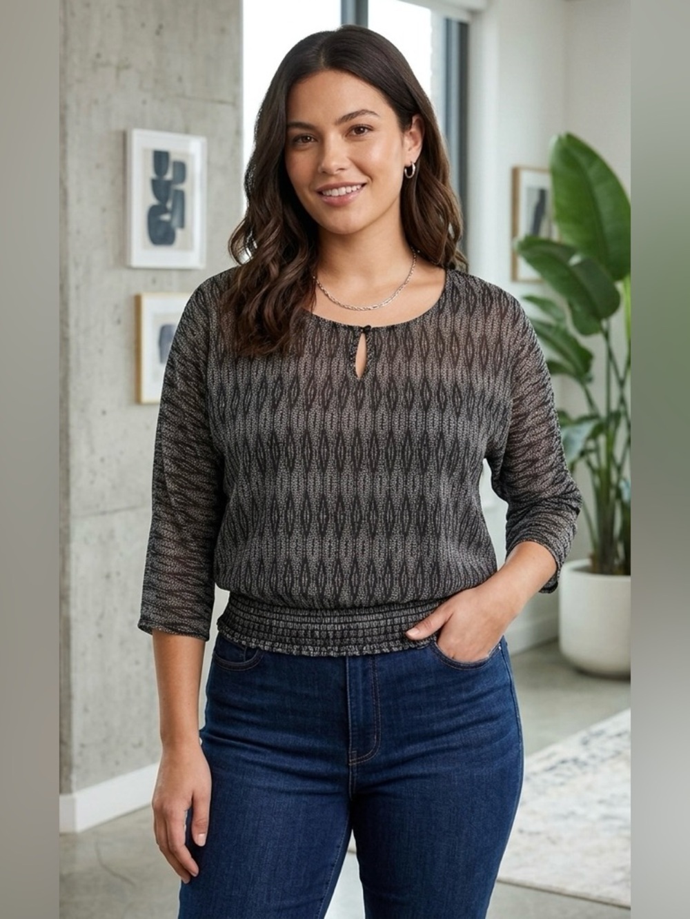 Maurices Patterned 3/4 Sleeve Top
